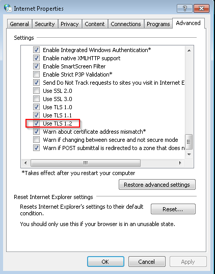 Windows 7 Enable TLS 1.2 3 of 3